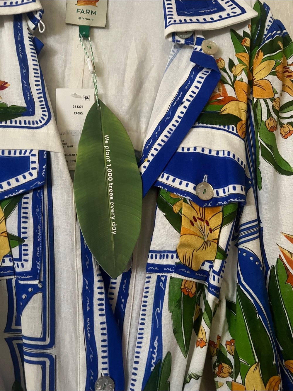 FARM Rio White Maxi Dress with Blue Trim and Yellow Floral Print - Picture 2 of 6